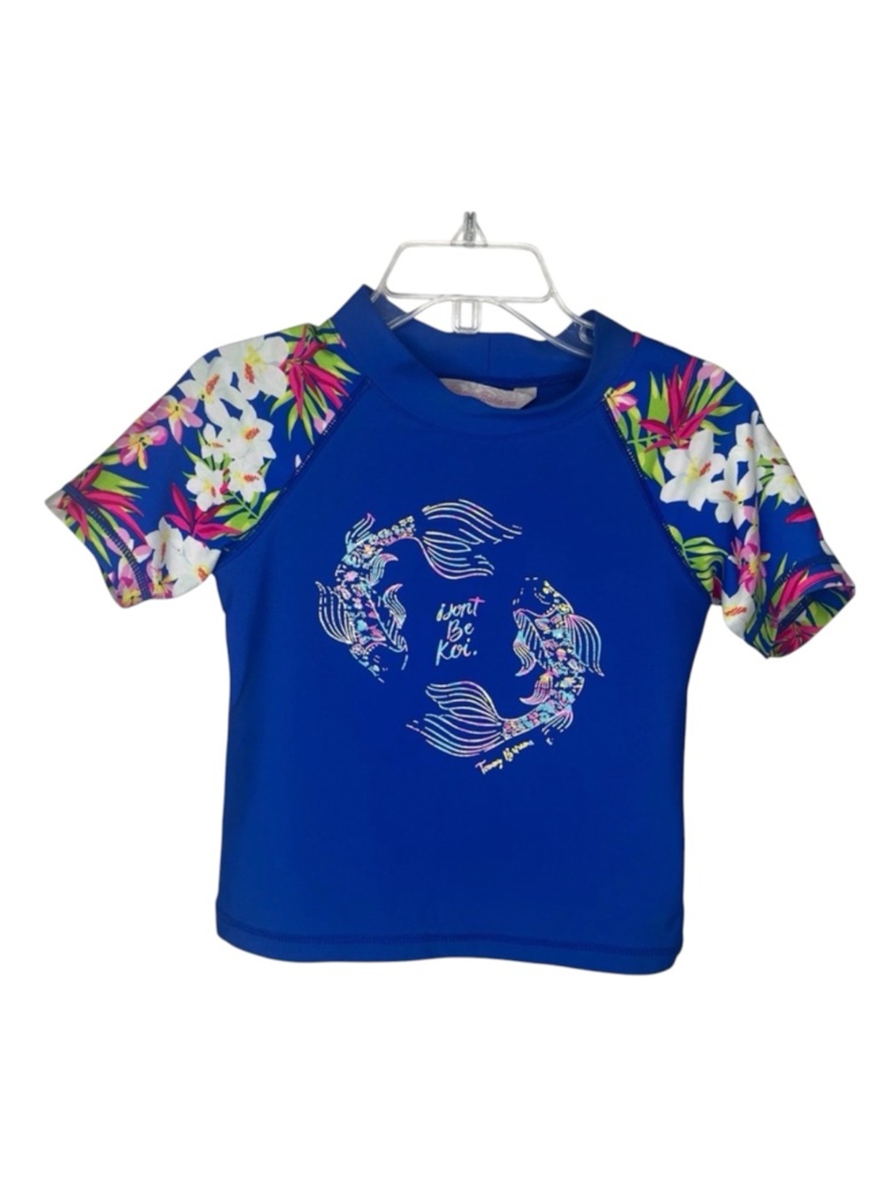 Tommy Bahama Girls Sz 4T Don’t Be Koi Swim Shirt Blue Floral Fish